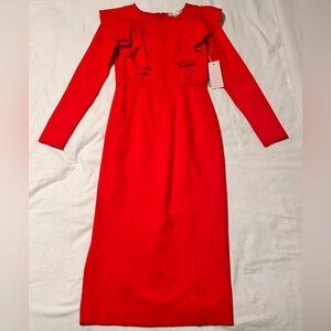 Rachel Parcell Red Ruffle Midi Long Sleeve Dress NWT